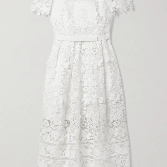 Self-Portrait White Guipure Lace Midi Dress NWT Size 10 - Picture 4 of 10